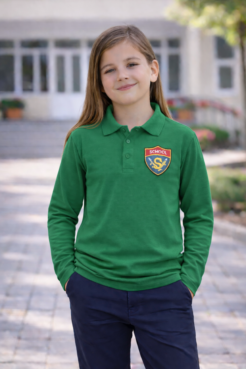 BLUZA MANECA LUNGA VERDE BRODERIE SCHOOL